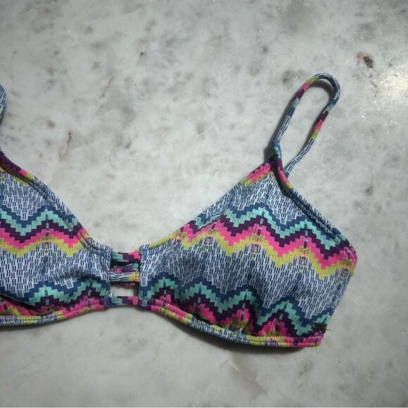 Roxy Zig Zag Boho Bandeau Bikini Top Multicolored with Adjustable Straps Size L - Picture 4 of 6